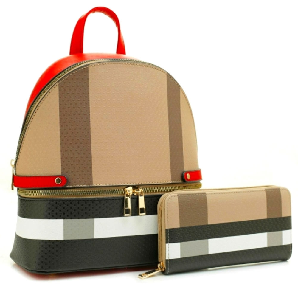 Classic Print 2 Piece Backpack and Wallet Knapsack Set